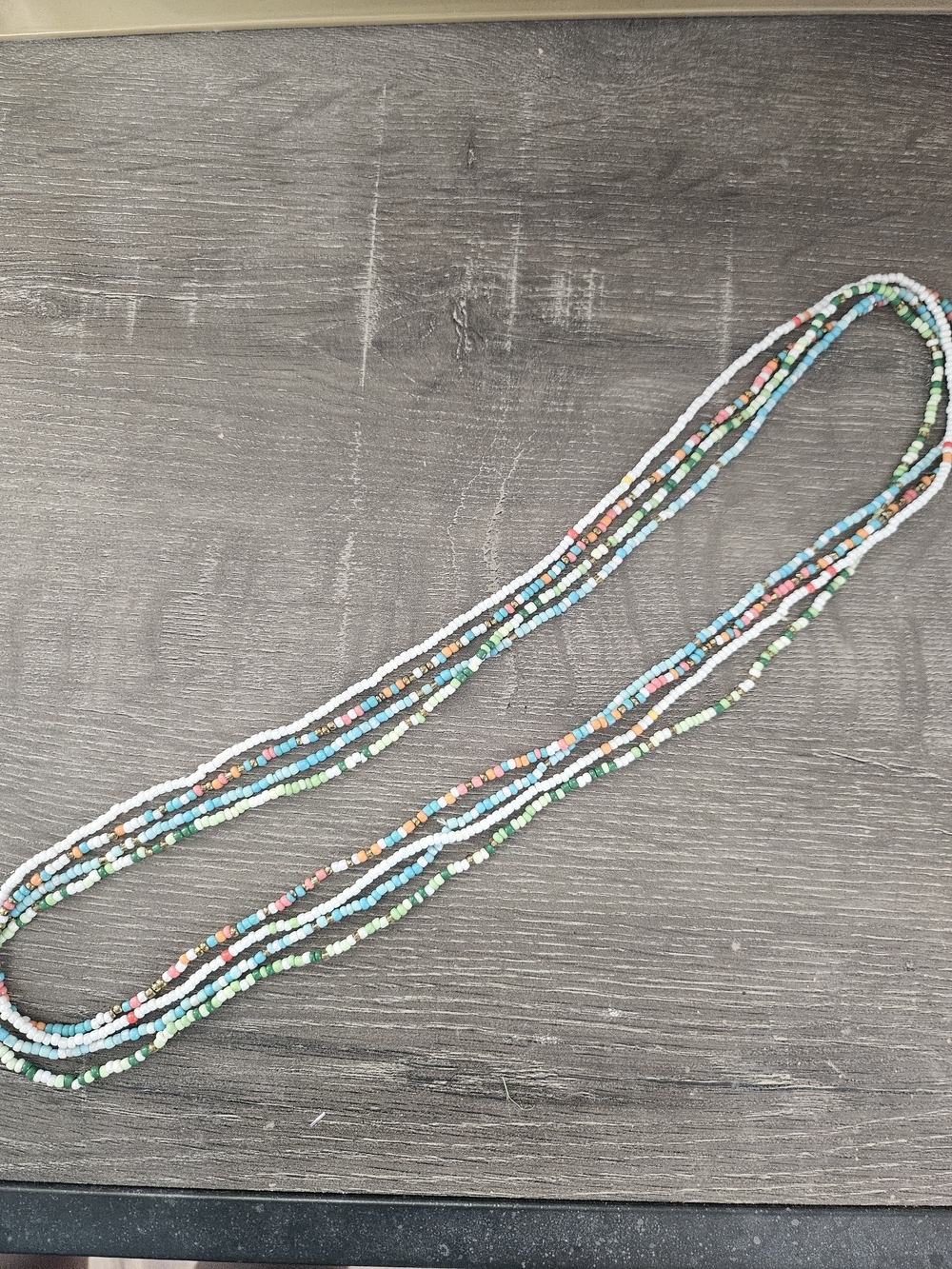 Multi-Strand Seed Bead Necklace in Turquoise, White & Coral